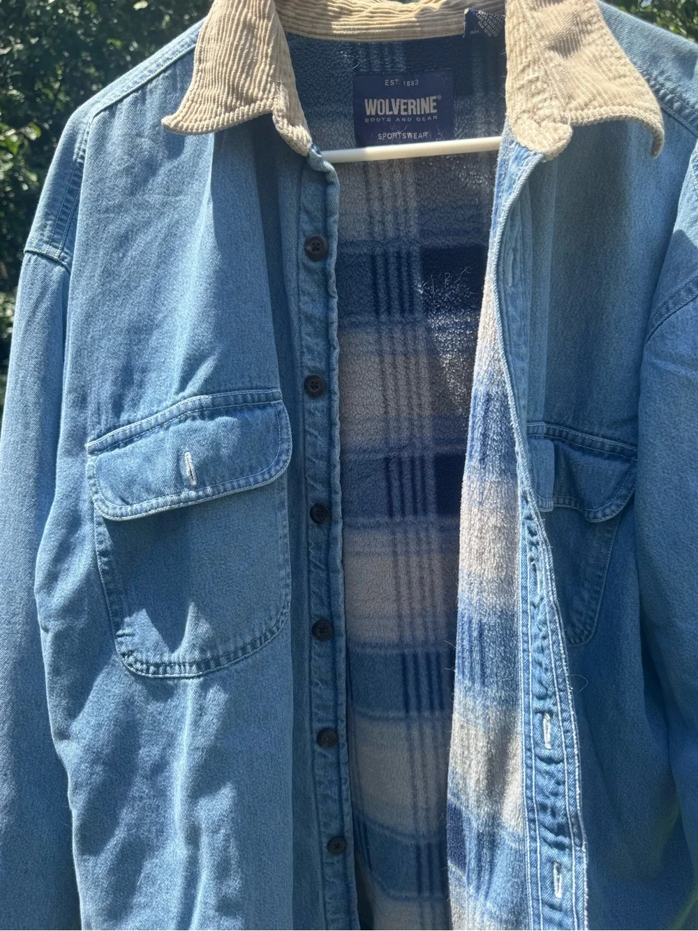 Wolverine Light Blue Denim Jacket with Tan Corduroy Collar